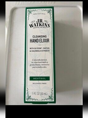JR Watkins Cleansing Hand Elixir Nourishing Hand Treatment NIB 30ml - Menthol